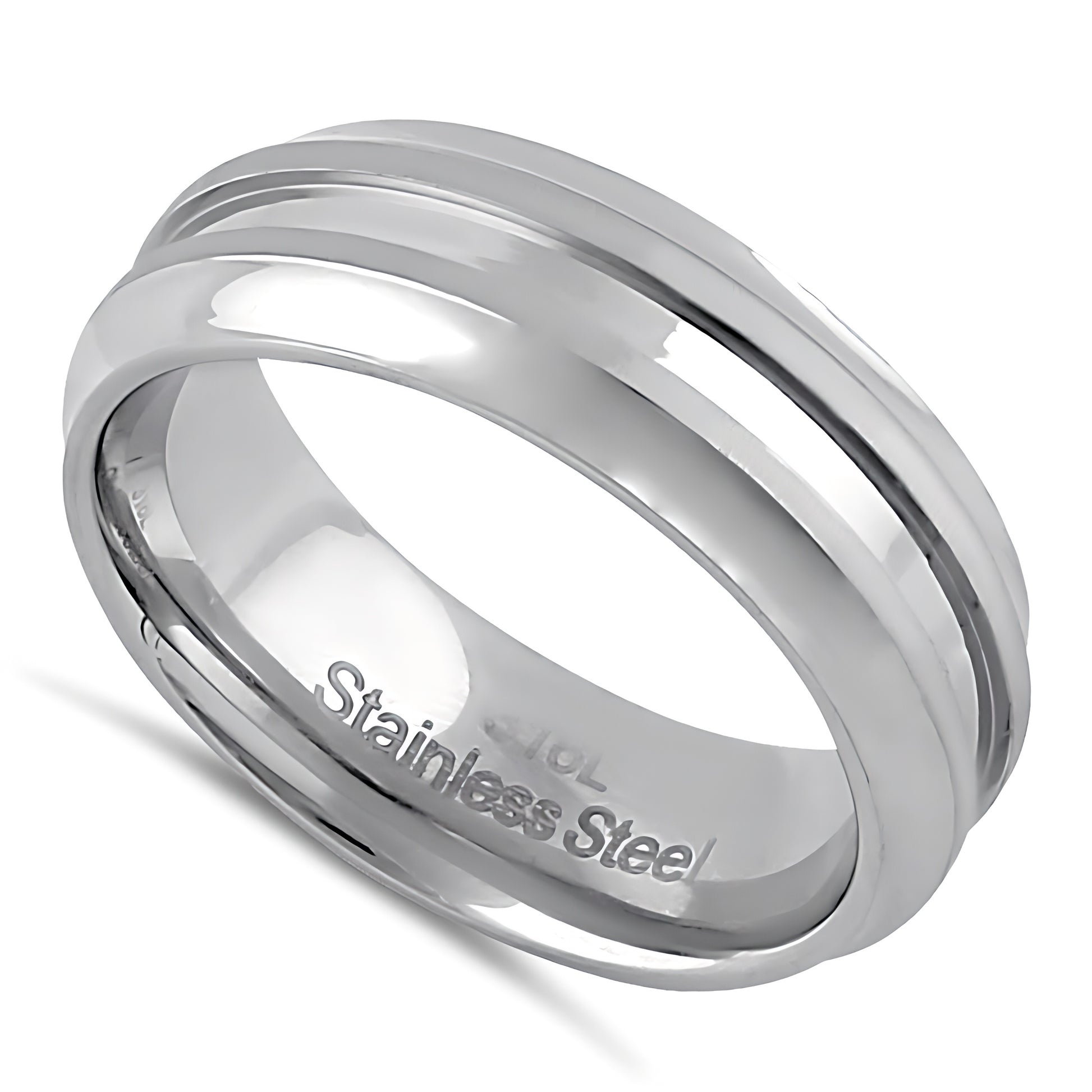 Stainless Steel Men's 7mm High and Brushed Polish Wedding Band Ring, Comfort Fit, Gift for Him