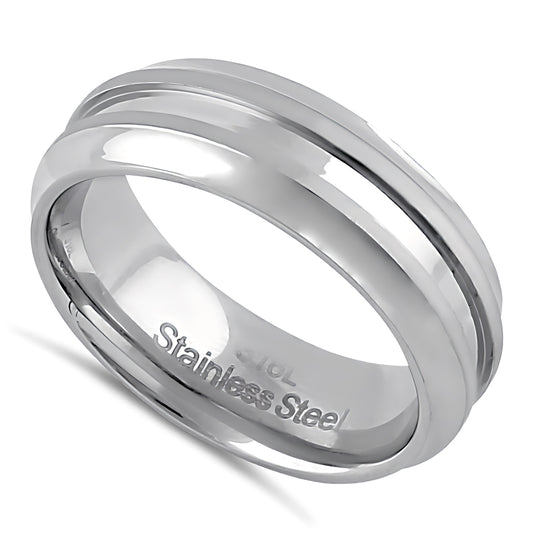 Stainless Steel Men's 7mm High and Brushed Polish Wedding Band Ring, Comfort Fit, Gift for Him