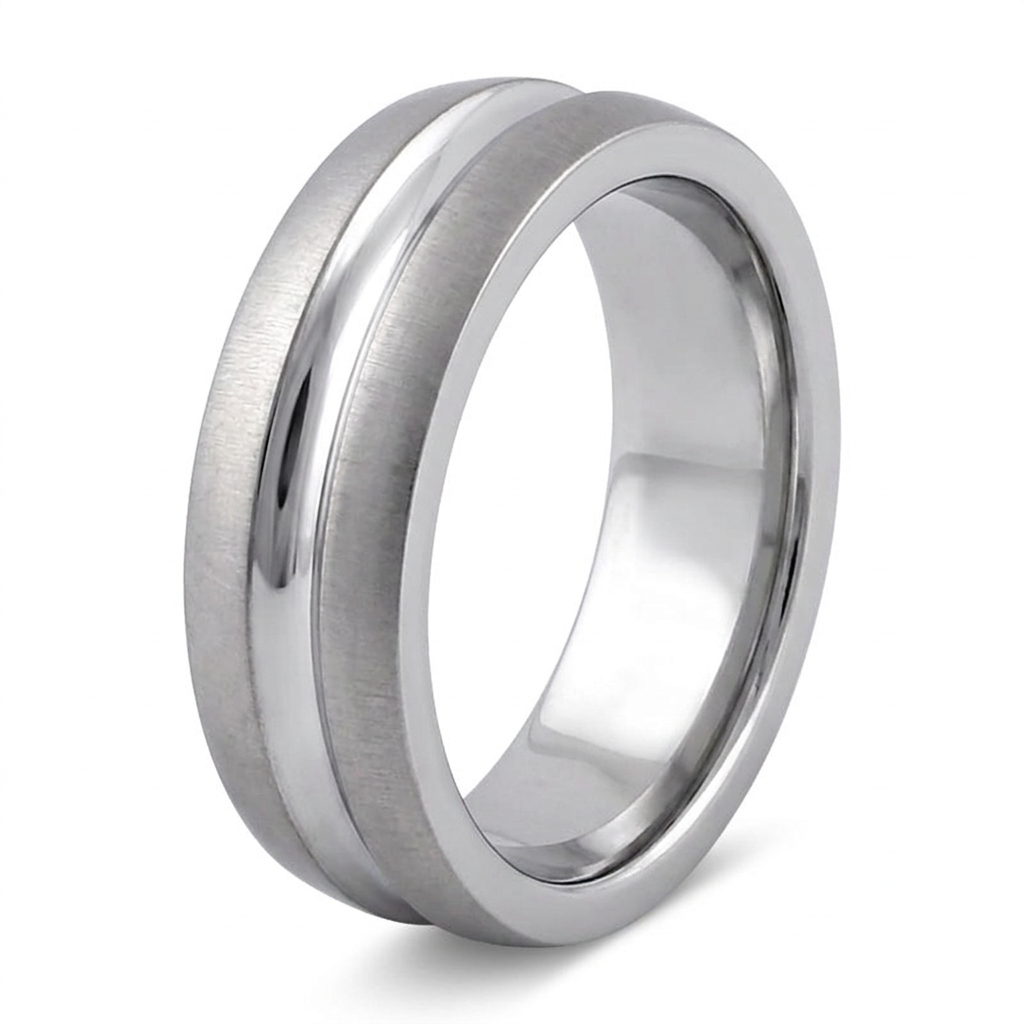 Stainless Steel 7mm Polished Domed Brushed Edge Comfort Fit Wedding Band for Men