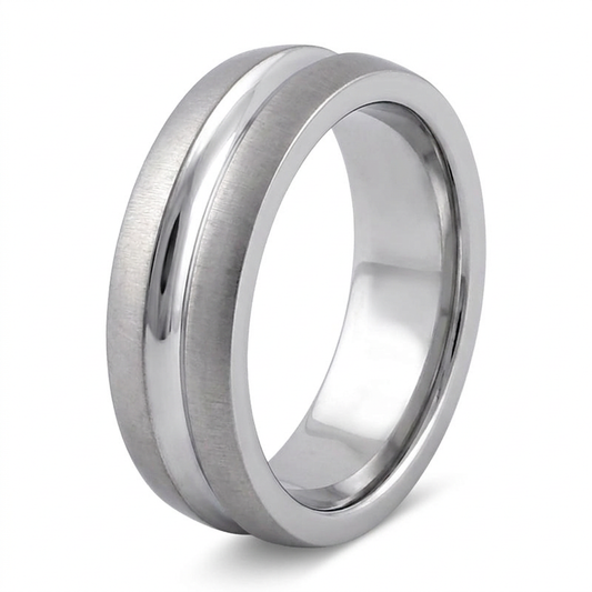 Stainless Steel 7mm Polished Domed Brushed Edge Comfort Fit Wedding Band for Men