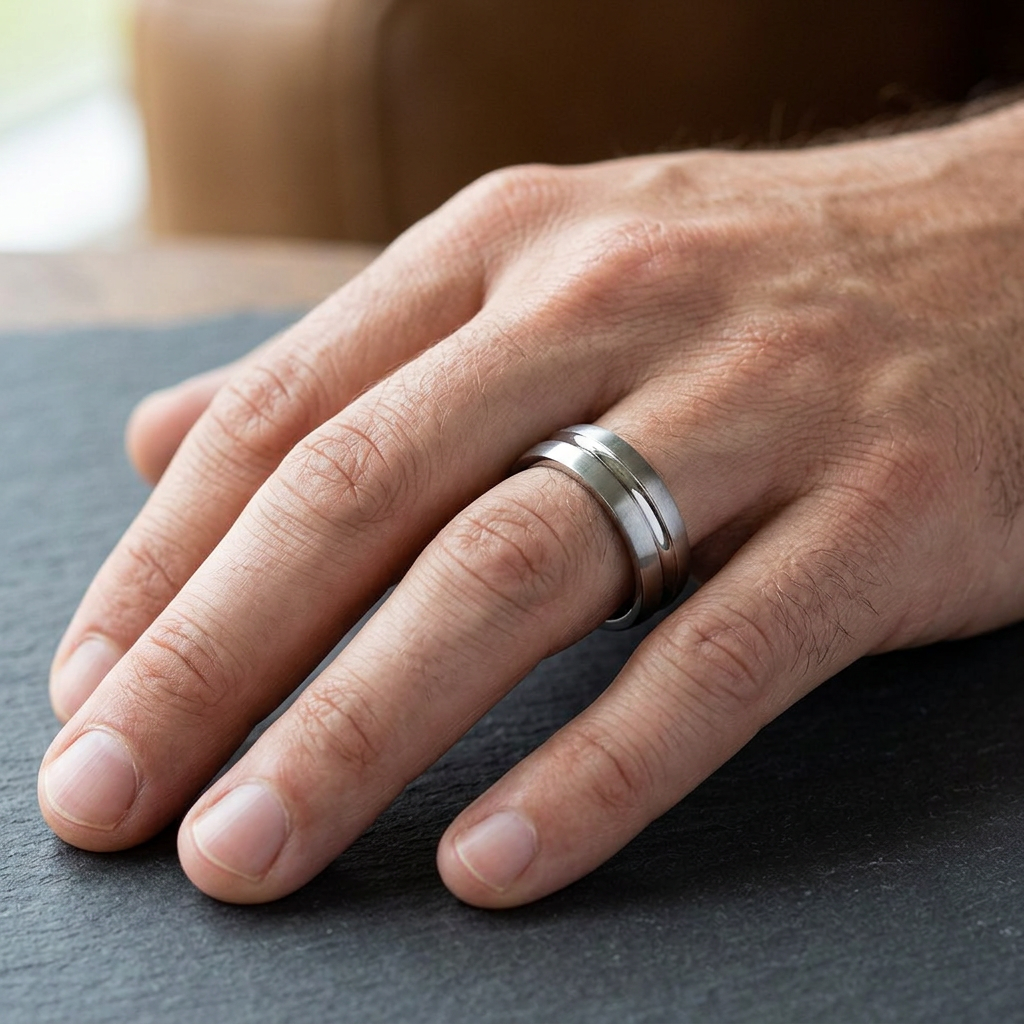 Stainless Steel 7mm Polished Domed Brushed Edge Comfort Fit Wedding Band for Men model