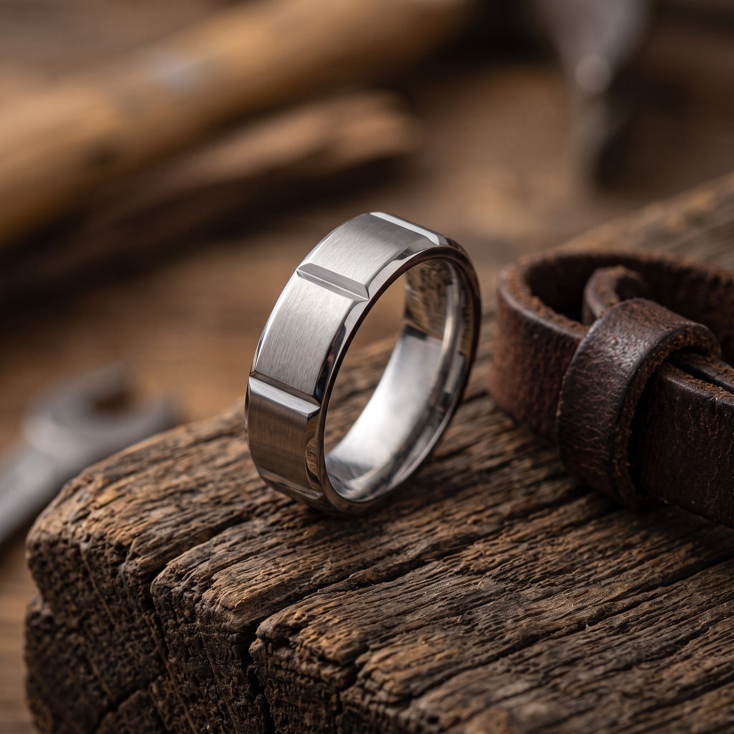 Stainless Steel Men's 6mm Brushed Groove Wedding Band Ring, Comfort Fit, Gift for Him view 2