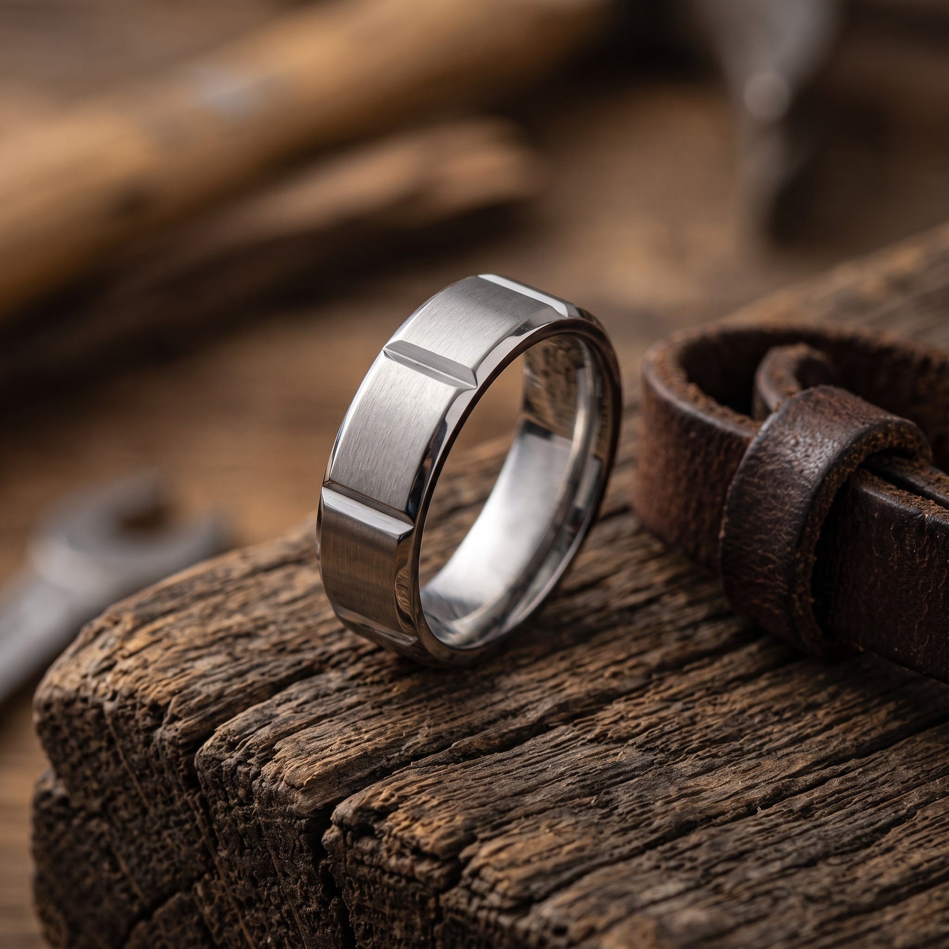 Stainless Steel Men's 6mm Brushed Groove Wedding Band Ring, Comfort Fit, Gift for Him view 2