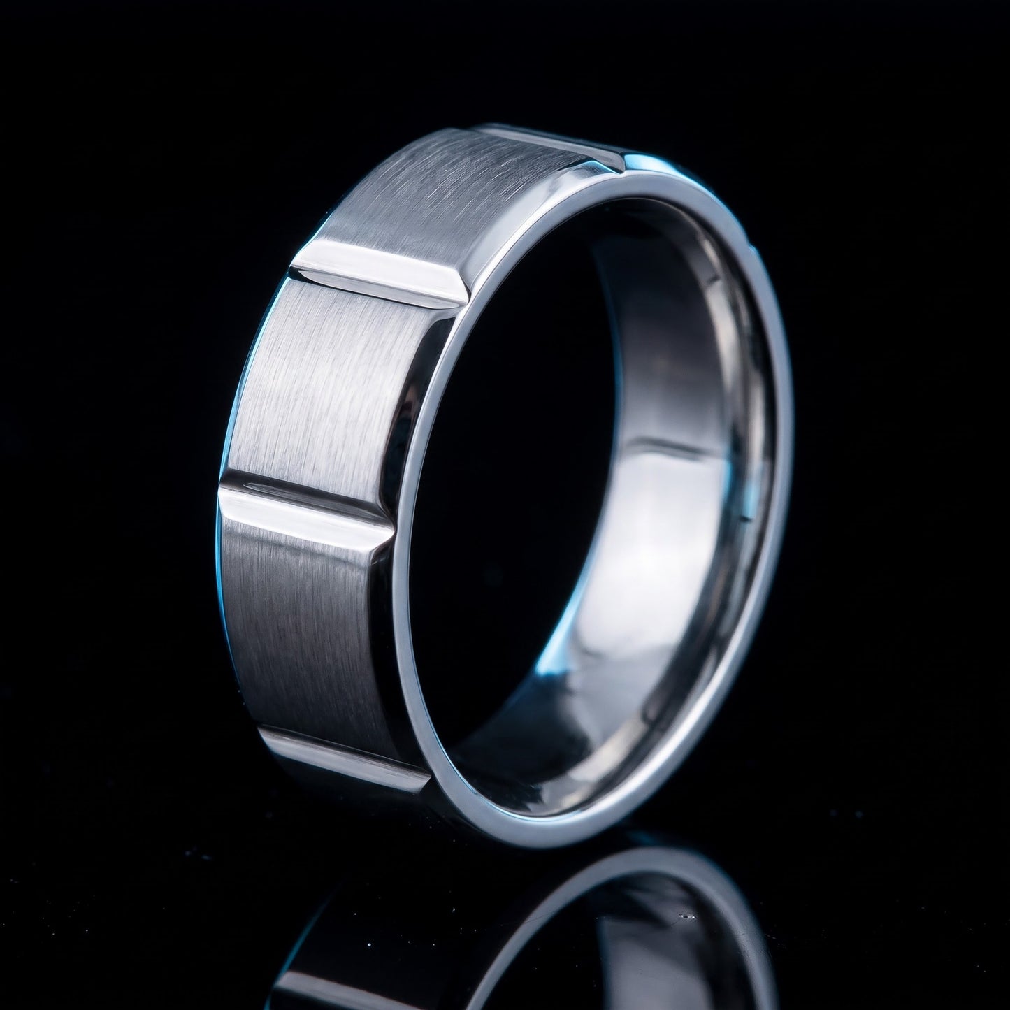 Stainless Steel Men's 6mm Brushed Groove Wedding Band Ring, Comfort Fit, Gift for Him view 3