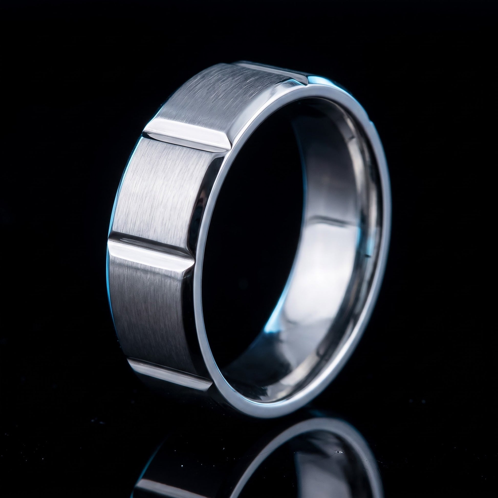 Stainless Steel Men's 6mm Brushed Groove Wedding Band Ring, Comfort Fit, Gift for Him view 3