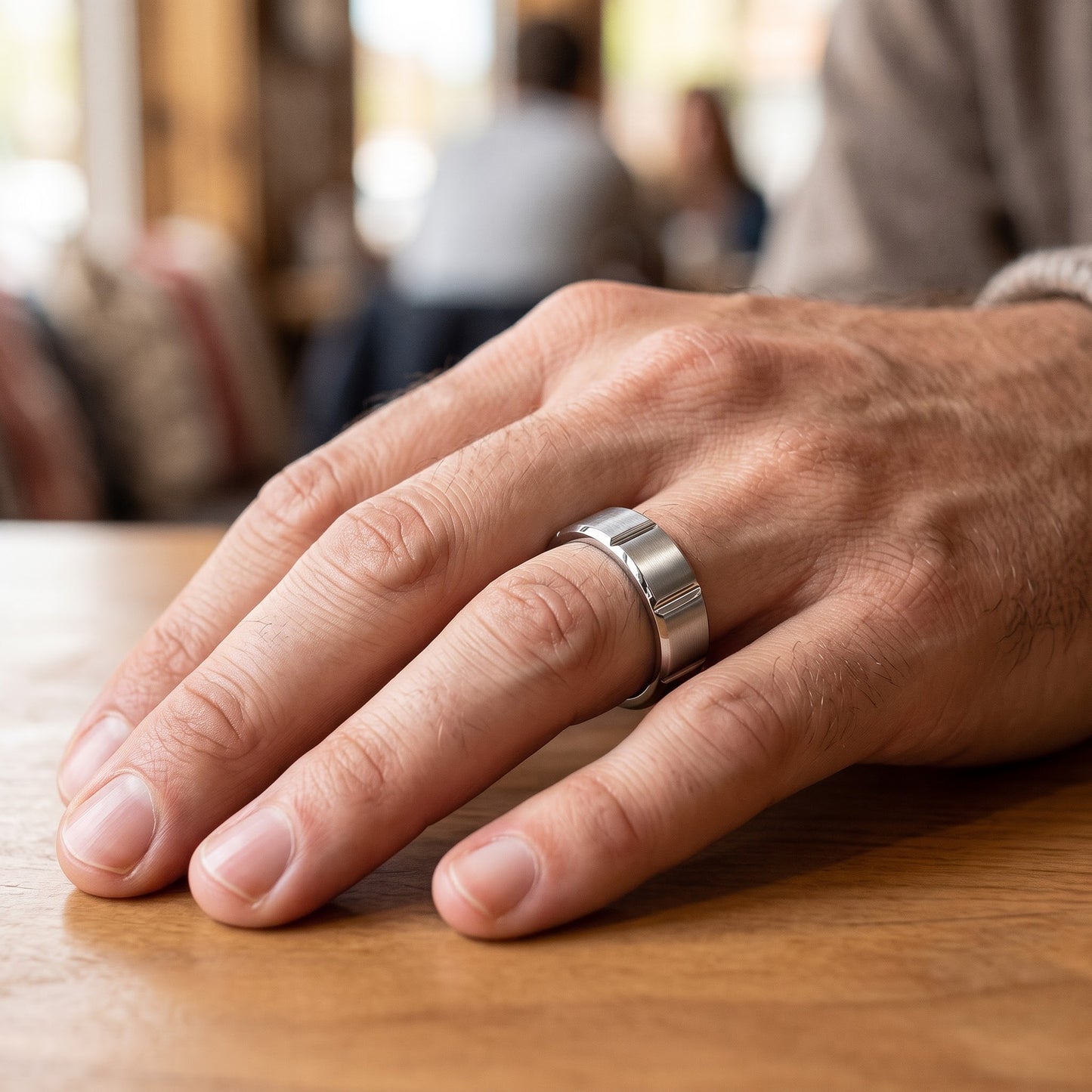 Stainless Steel Men's 6mm Brushed Groove Wedding Band Ring, Comfort Fit, Gift for Him view 5
