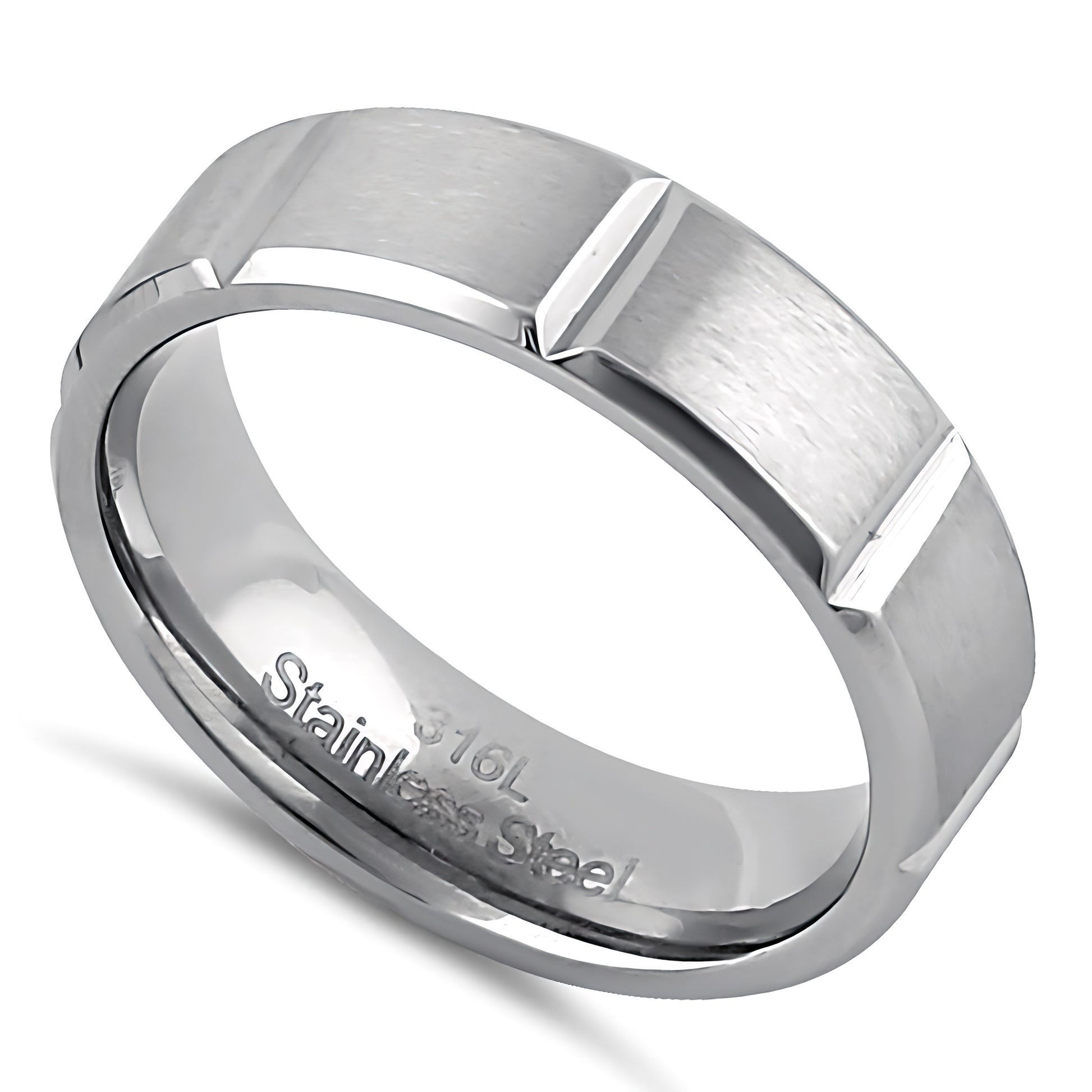Stainless Steel Men's 6mm Brushed Groove Wedding Band Ring, Comfort Fit, Gift for Him