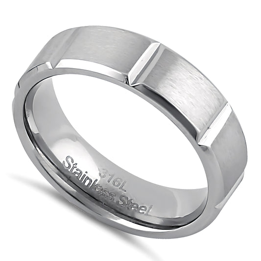 Stainless Steel Men's 6mm Brushed Groove Wedding Band Ring, Comfort Fit, Gift for Him