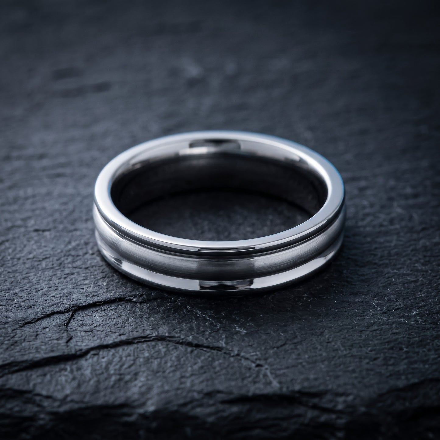 Stainless Steel Men's 5mm High and Brushed Polish Curved Wedding Band Ring, Comfort Fit, Gift for Him view 1
