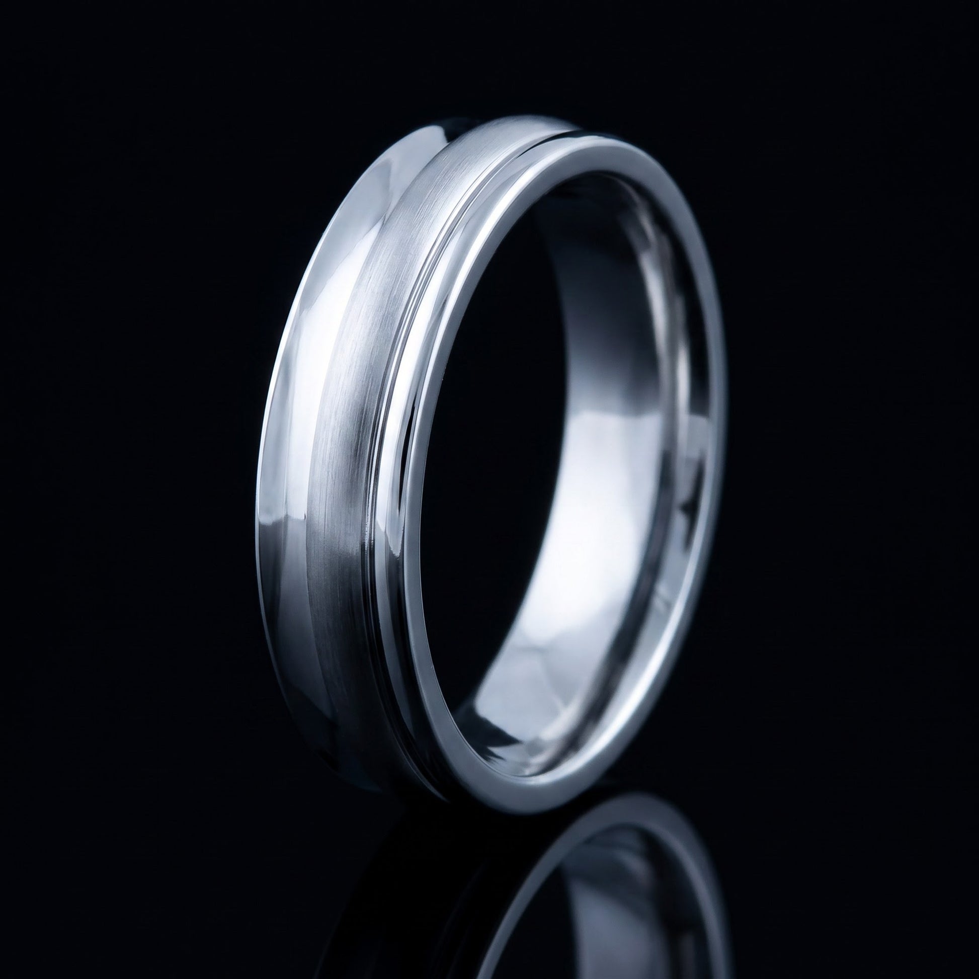 Stainless Steel Men's 5mm High and Brushed Polish Curved Wedding Band Ring, Comfort Fit, Gift for Him view 3