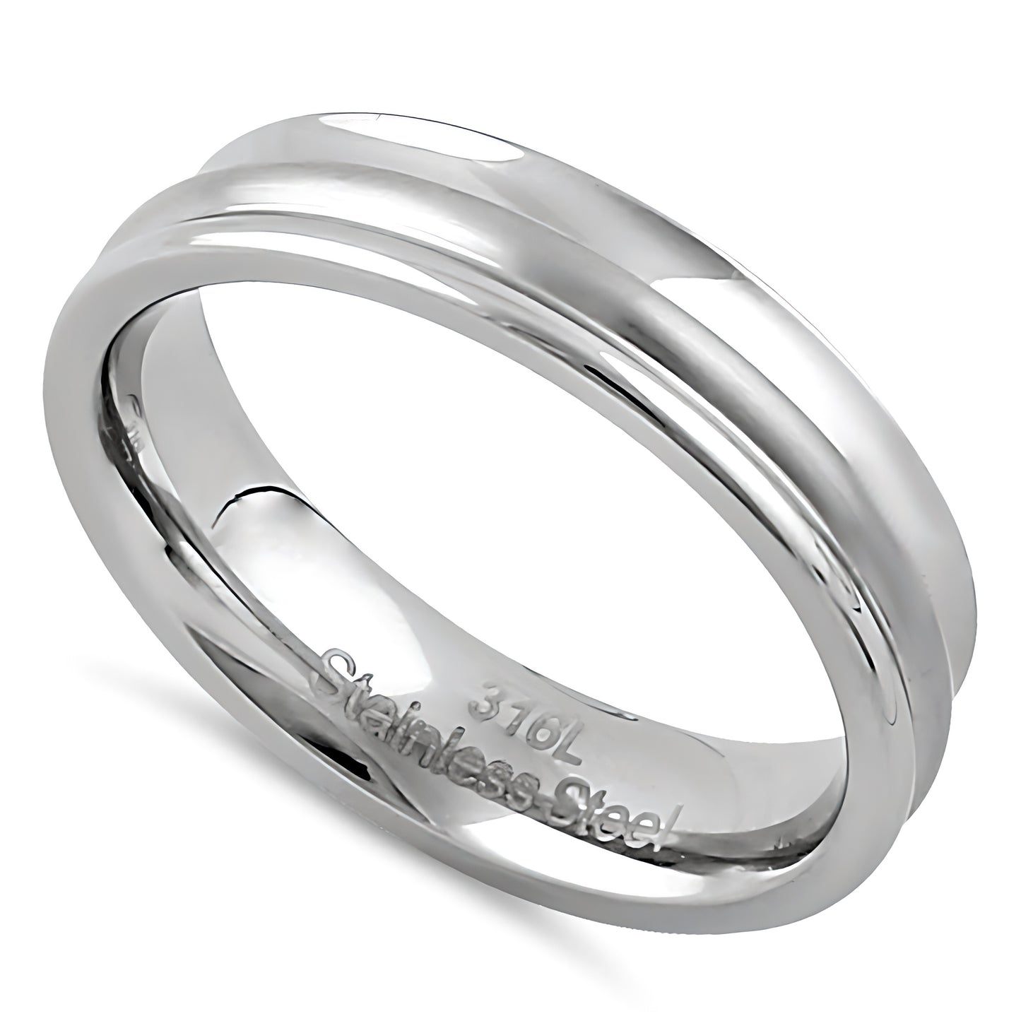 Stainless Steel Men's 5mm High and Brushed Polish Curved Wedding Band Ring, Comfort Fit, Gift for Him