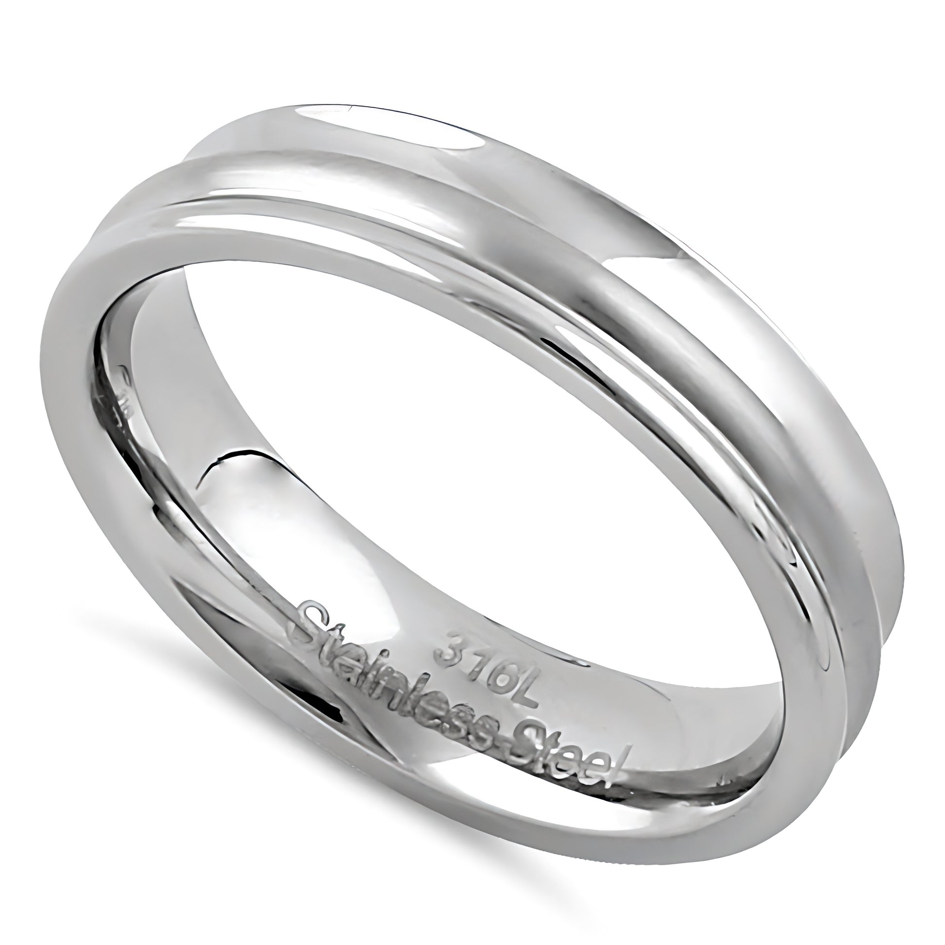 Stainless Steel Men's 5mm High and Brushed Polish Curved Wedding Band Ring, Comfort Fit, Gift for Him
