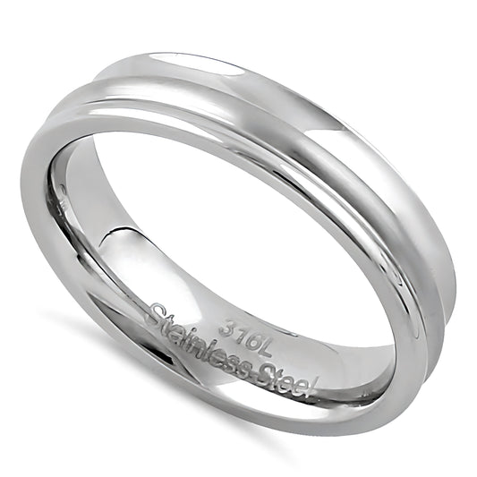 Stainless Steel Men's 5mm High and Brushed Polish Curved Wedding Band Ring, Comfort Fit, Gift for Him