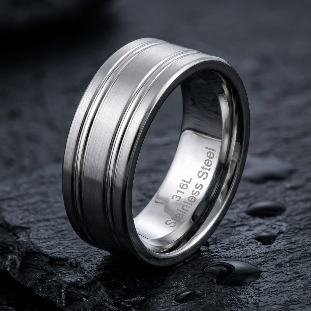 Stainless Steel 8mm Brushed Silver Double Groove Wedding Band Ring for Men life1