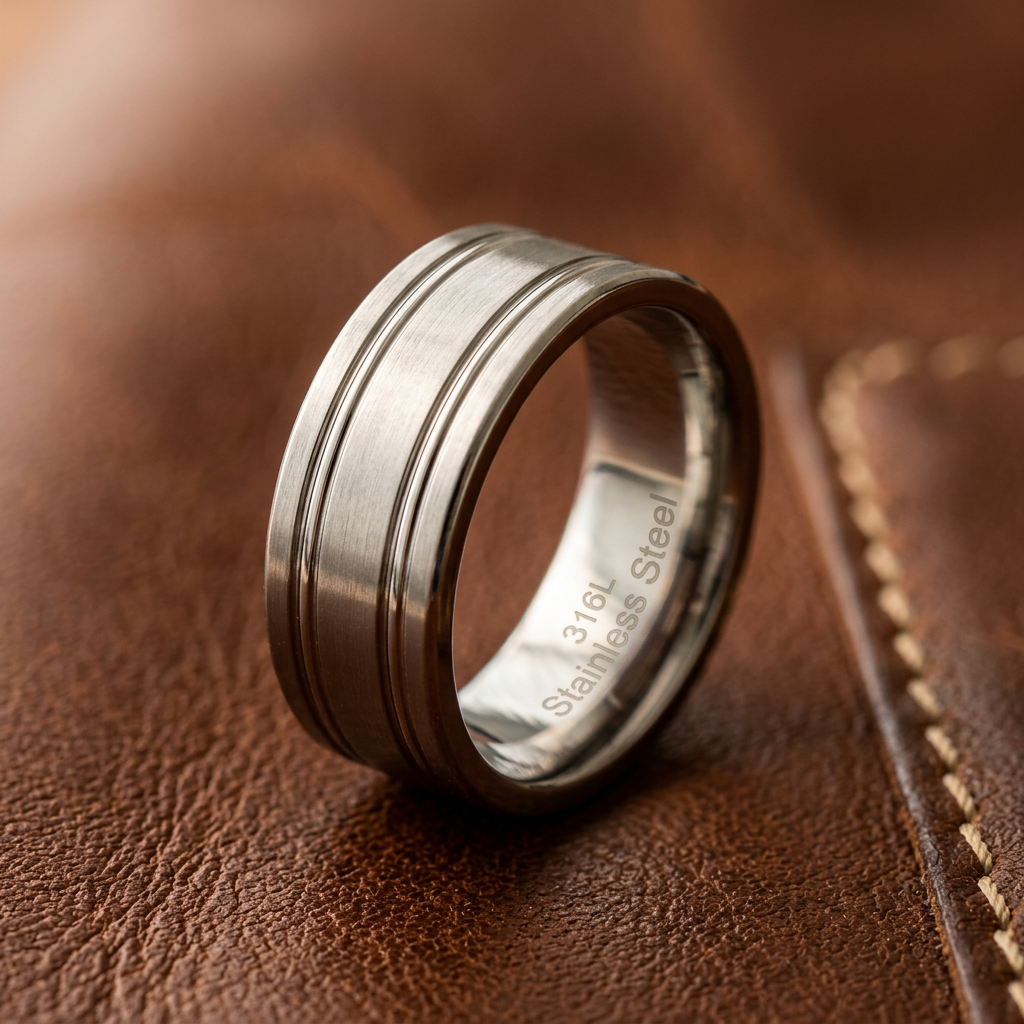 Stainless Steel 8mm Brushed Silver Double Groove Wedding Band Ring for Men life2