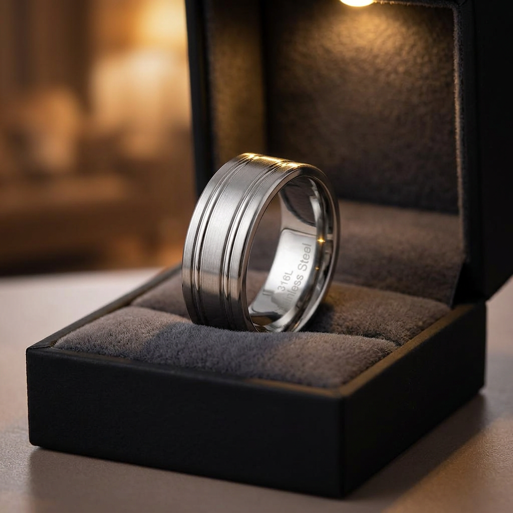 Stainless Steel 8mm Brushed Silver Double Groove Wedding Band Ring for Men life3