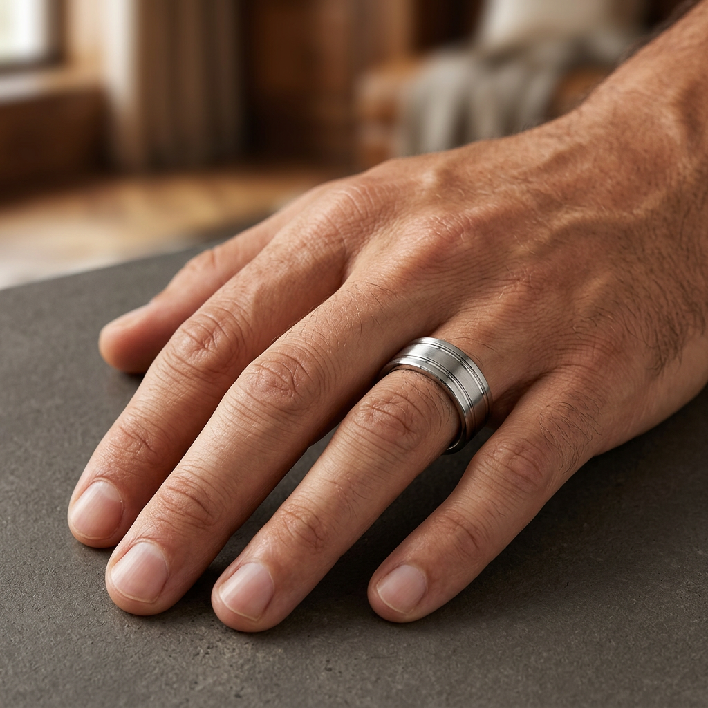 Stainless Steel 8mm Brushed Silver Double Groove Wedding Band Ring for Men model