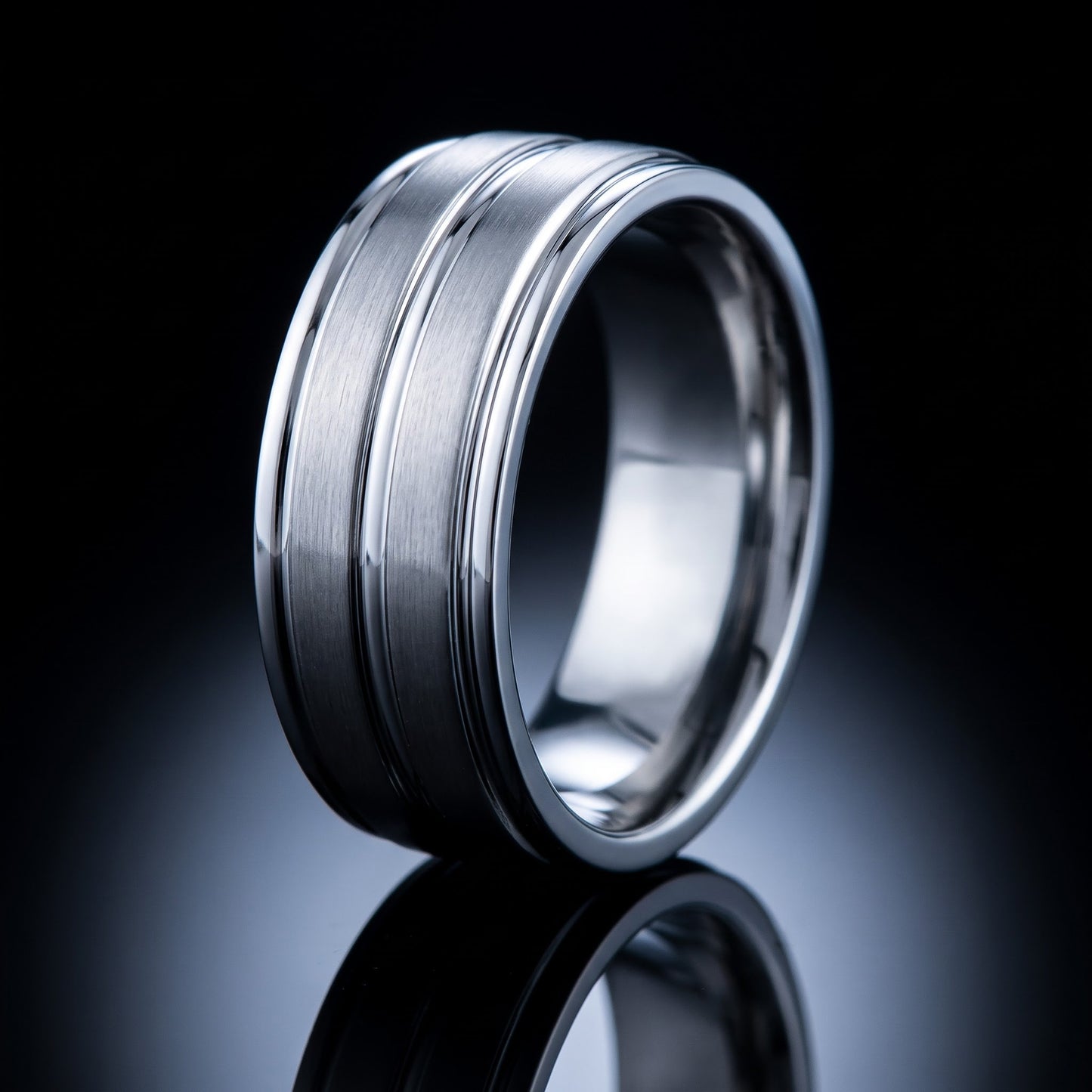 Stainless Steel Men's 8mm Brushed Polish with Grooves Wedding Band Ring, Comfort Fit, Gift for Him view 3
