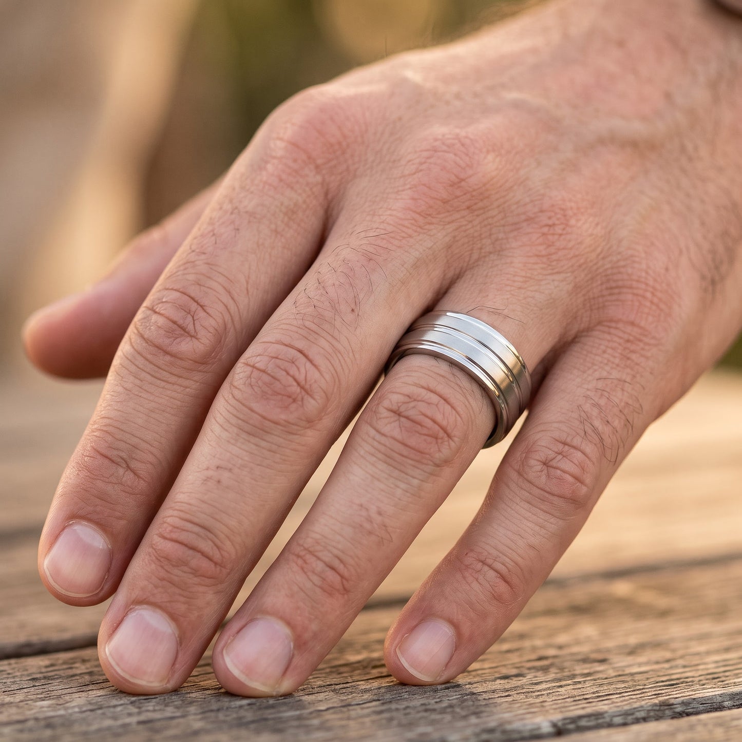 Stainless Steel Men's 8mm Brushed Polish with Grooves Wedding Band Ring, Comfort Fit, Gift for Him view 5