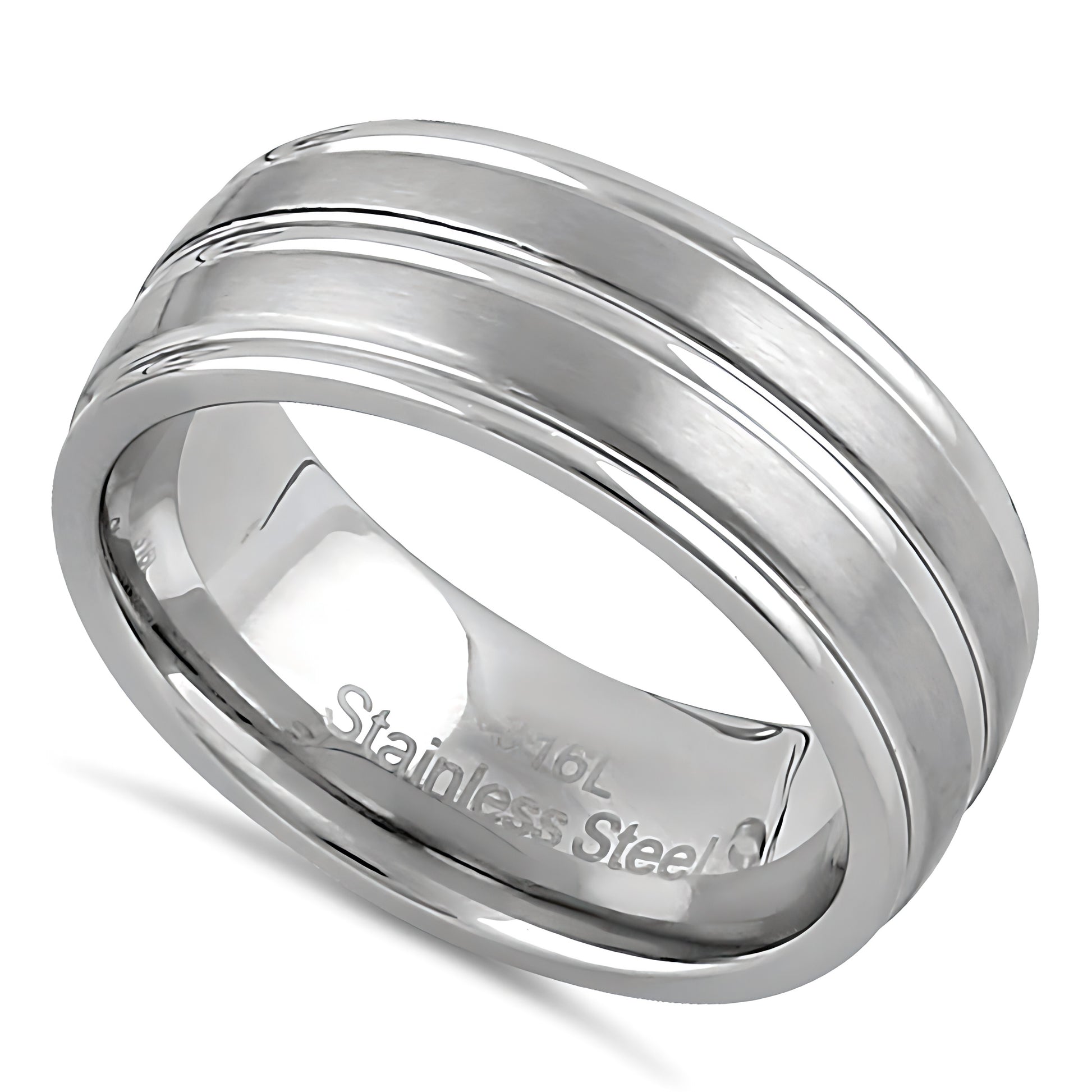 Stainless Steel Men's 8mm Brushed Polish with Grooves Wedding Band Ring, Comfort Fit, Gift for Him