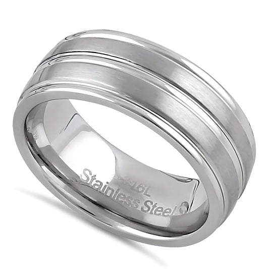 Stainless Steel Men's 8mm Brushed Polish with Grooves Wedding Band Ring, Comfort Fit, Gift for Him