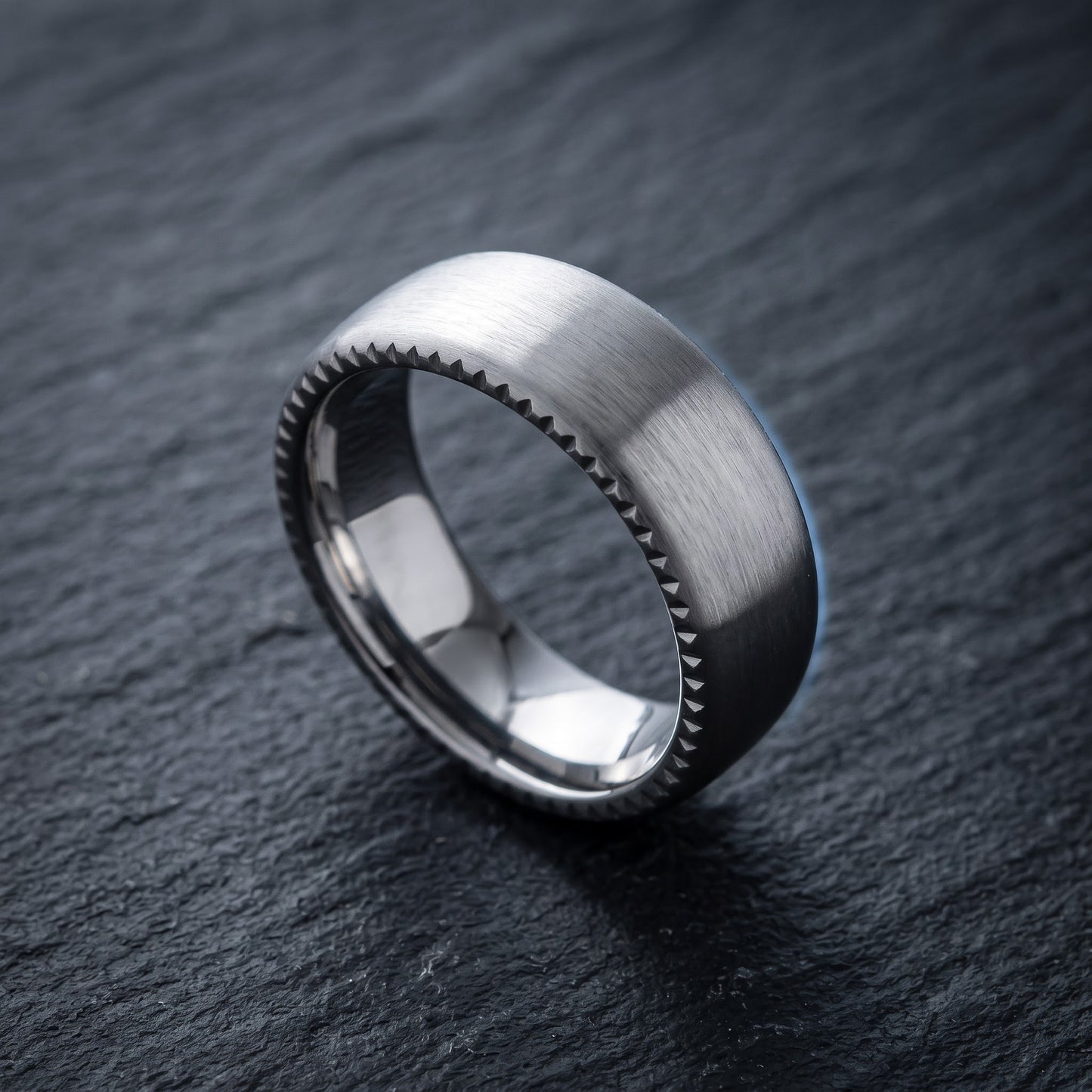 Stainless Steel Men's 7.5mm Zigzag Edges Brushed Wedding Band Ring, Comfort Fit, Gift for Him view 1