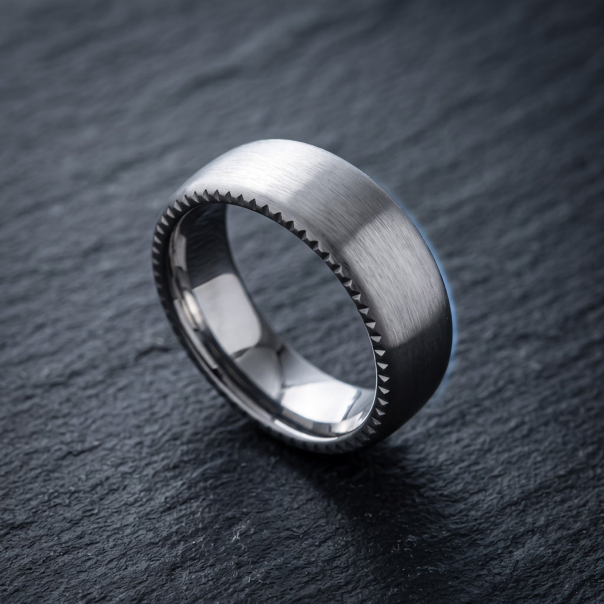 Stainless Steel Men's 7.5mm Zigzag Edges Brushed Wedding Band Ring, Comfort Fit, Gift for Him view 1