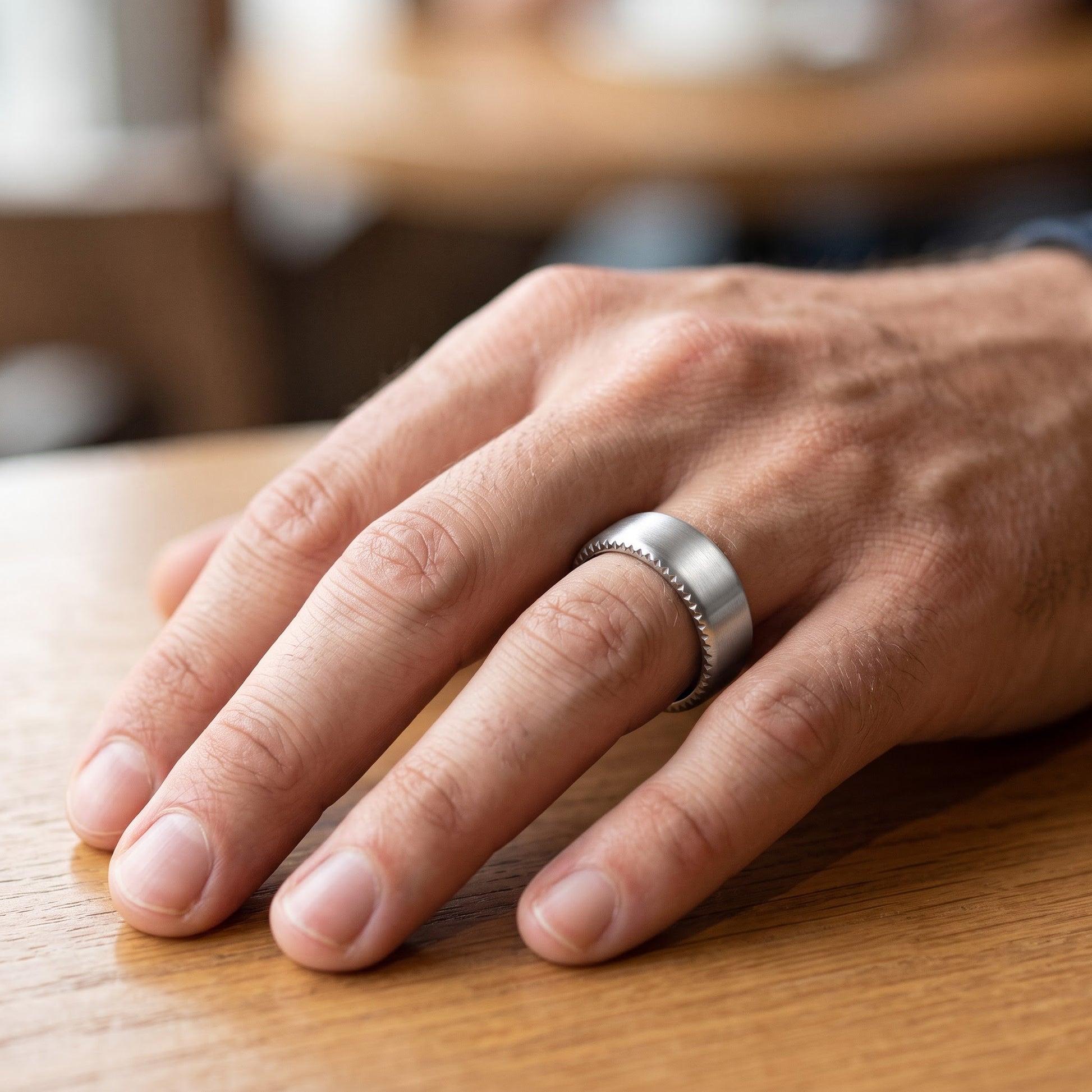 Stainless Steel Men's 7.5mm Zigzag Edges Brushed Wedding Band Ring, Comfort Fit, Gift for Him view 5