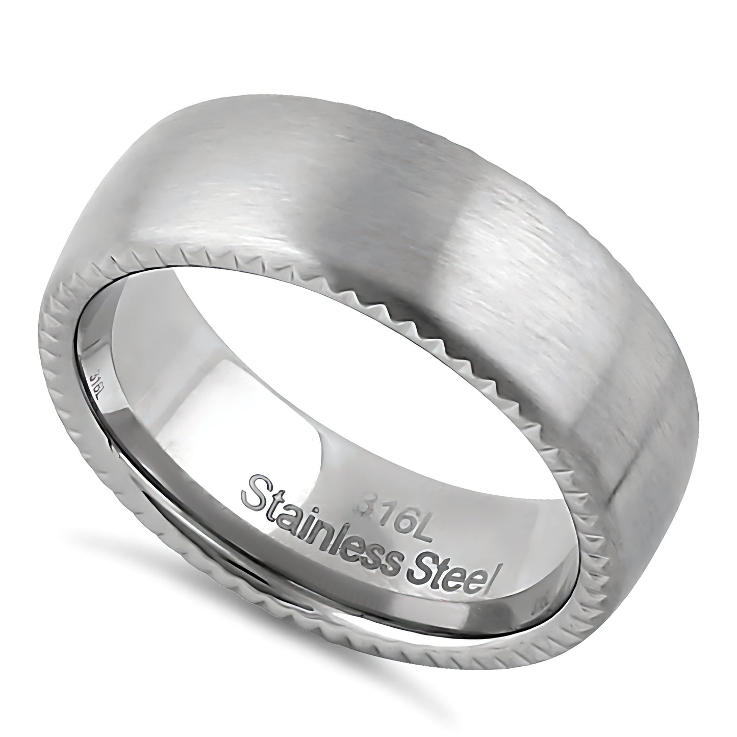 Stainless Steel Men's 7.5mm Zigzag Edges Brushed Wedding Band Ring, Comfort Fit, Gift for Him