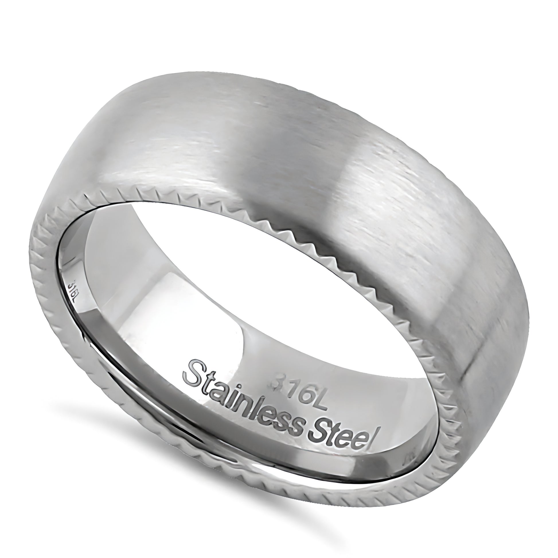 Stainless Steel Men's 7.5mm Zigzag Edges Brushed Wedding Band Ring, Comfort Fit, Gift for Him