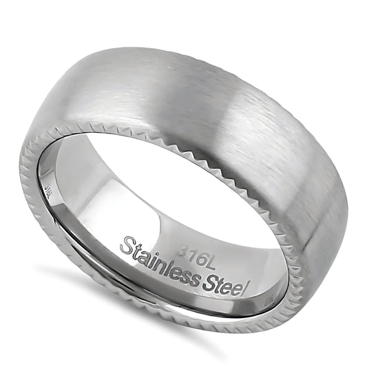 Stainless Steel Men's 7.5mm Zigzag Edges Brushed Wedding Band Ring, Comfort Fit, Gift for Him