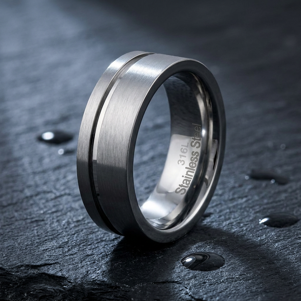 Stainless Steel 7mm Brushed Polished Grooved Comfort Fit Wedding Band for Men life1