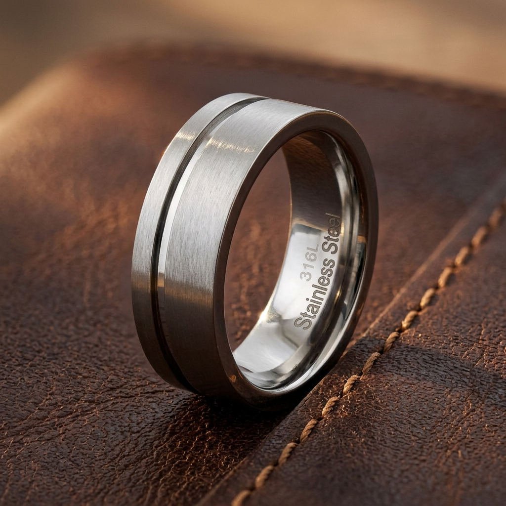Stainless Steel 7mm Brushed Polished Grooved Comfort Fit Wedding Band for Men life2