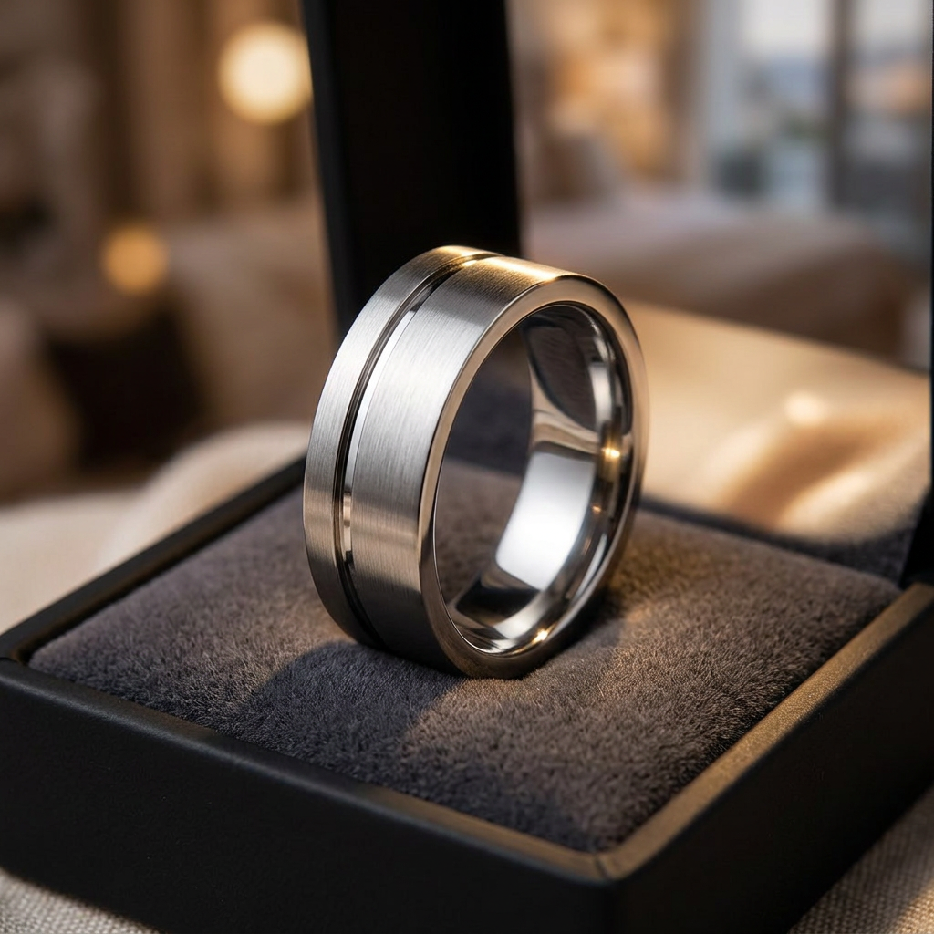 Stainless Steel 7mm Brushed Polished Grooved Comfort Fit Wedding Band for Men life3