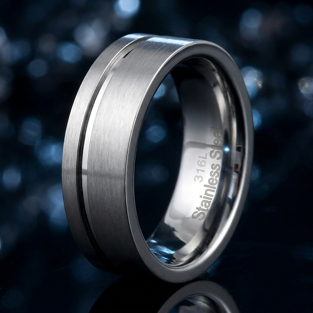 Stainless Steel 7mm Brushed Polished Grooved Comfort Fit Wedding Band for Men life4