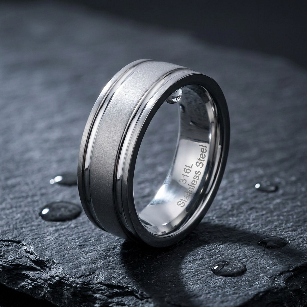 Stainless Steel 7mm Brushed Center Grooved Comfort Fit Wedding Band for Men life1