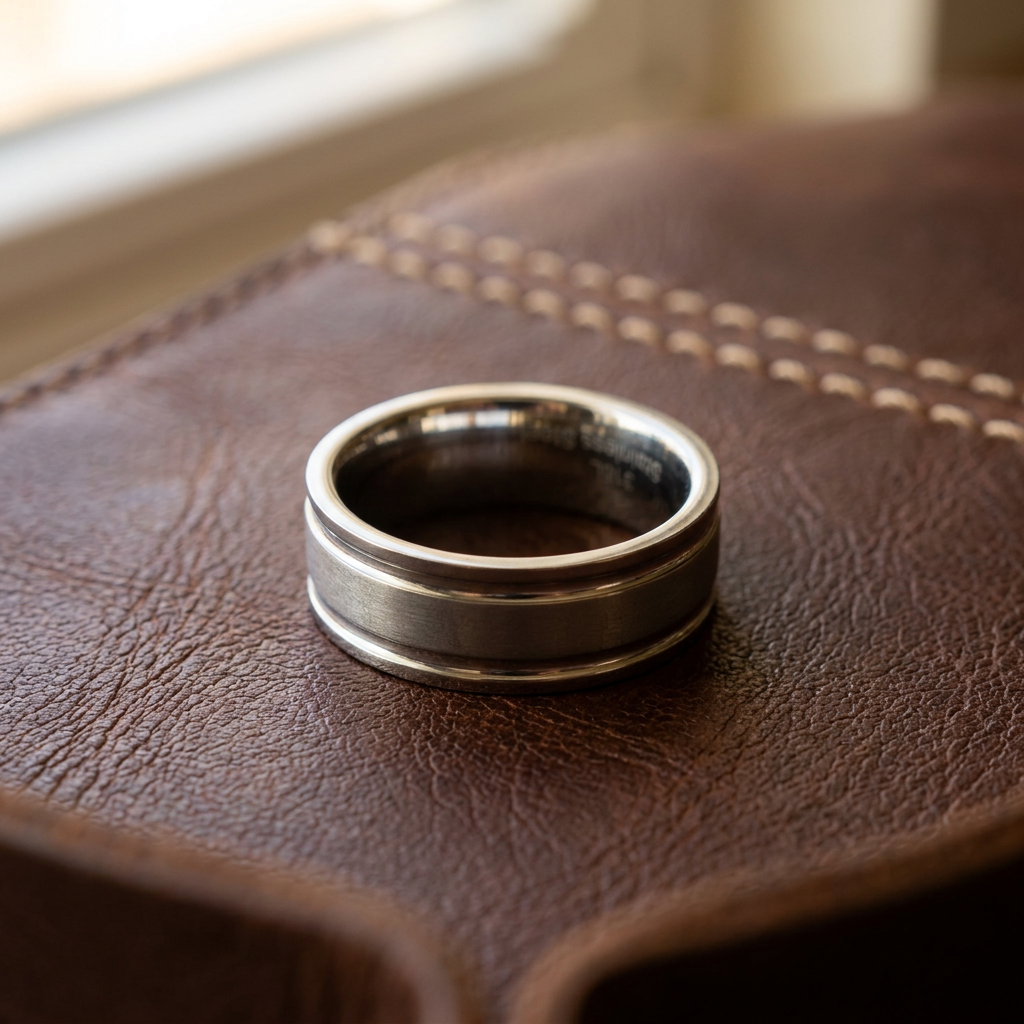 Stainless Steel 7mm Brushed Center Grooved Comfort Fit Wedding Band for Men life2