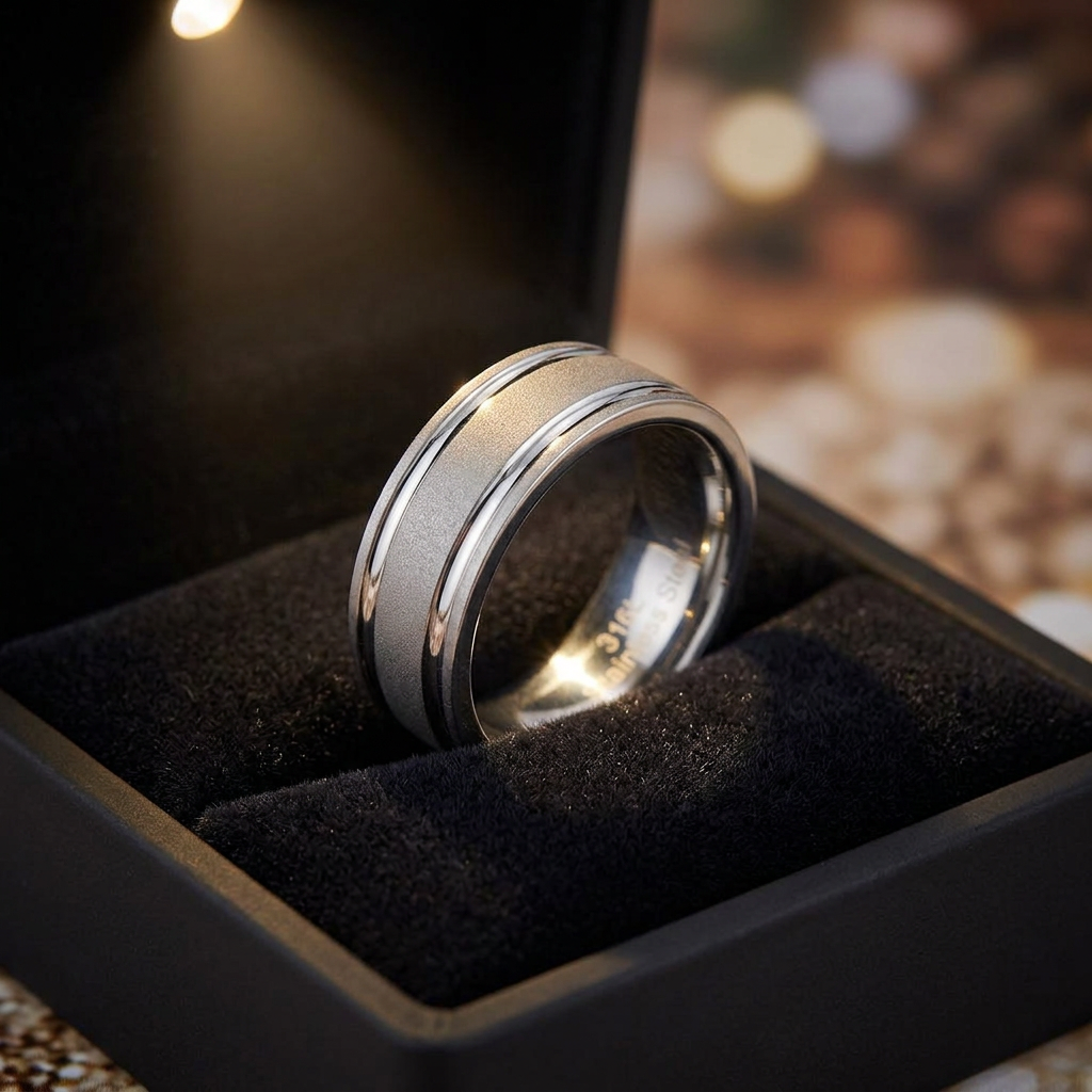 Stainless Steel 7mm Brushed Center Grooved Comfort Fit Wedding Band for Men life3