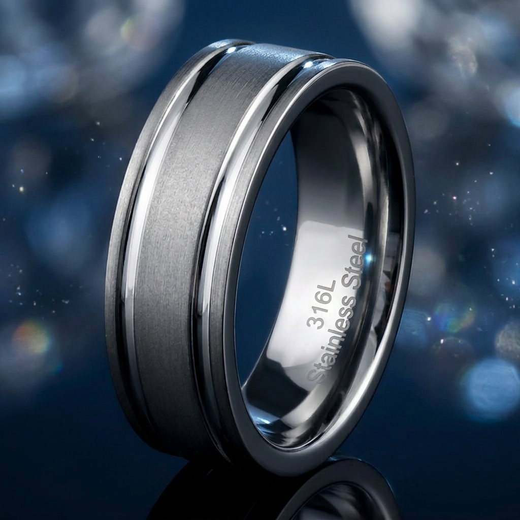 Stainless Steel 7mm Brushed Center Grooved Comfort Fit Wedding Band for Men life4