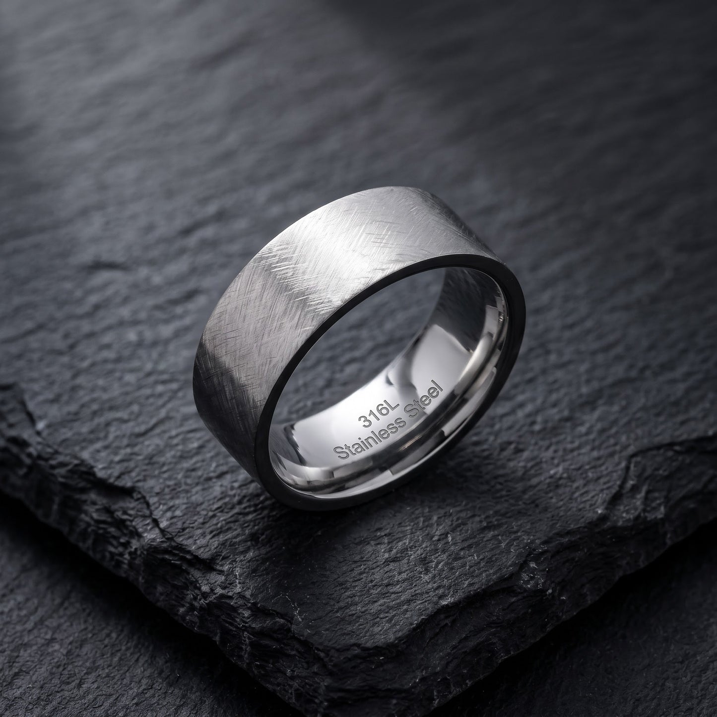 Stainless Steel Men's 8mm Mixed Brushed Wedding Band Ring, Comfort Fit, Gift for Him view 1