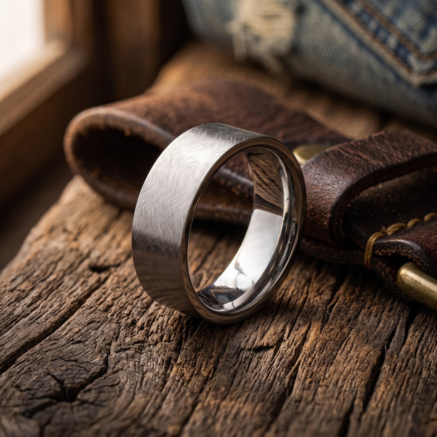 Stainless Steel Men's 8mm Mixed Brushed Wedding Band Ring, Comfort Fit, Gift for Him view 2
