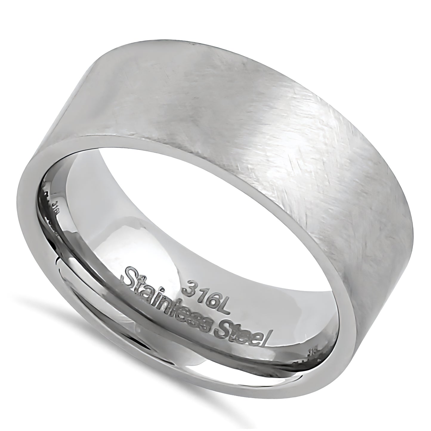 Stainless Steel Men's 8mm Mixed Brushed Wedding Band Ring, Comfort Fit, Gift for Him