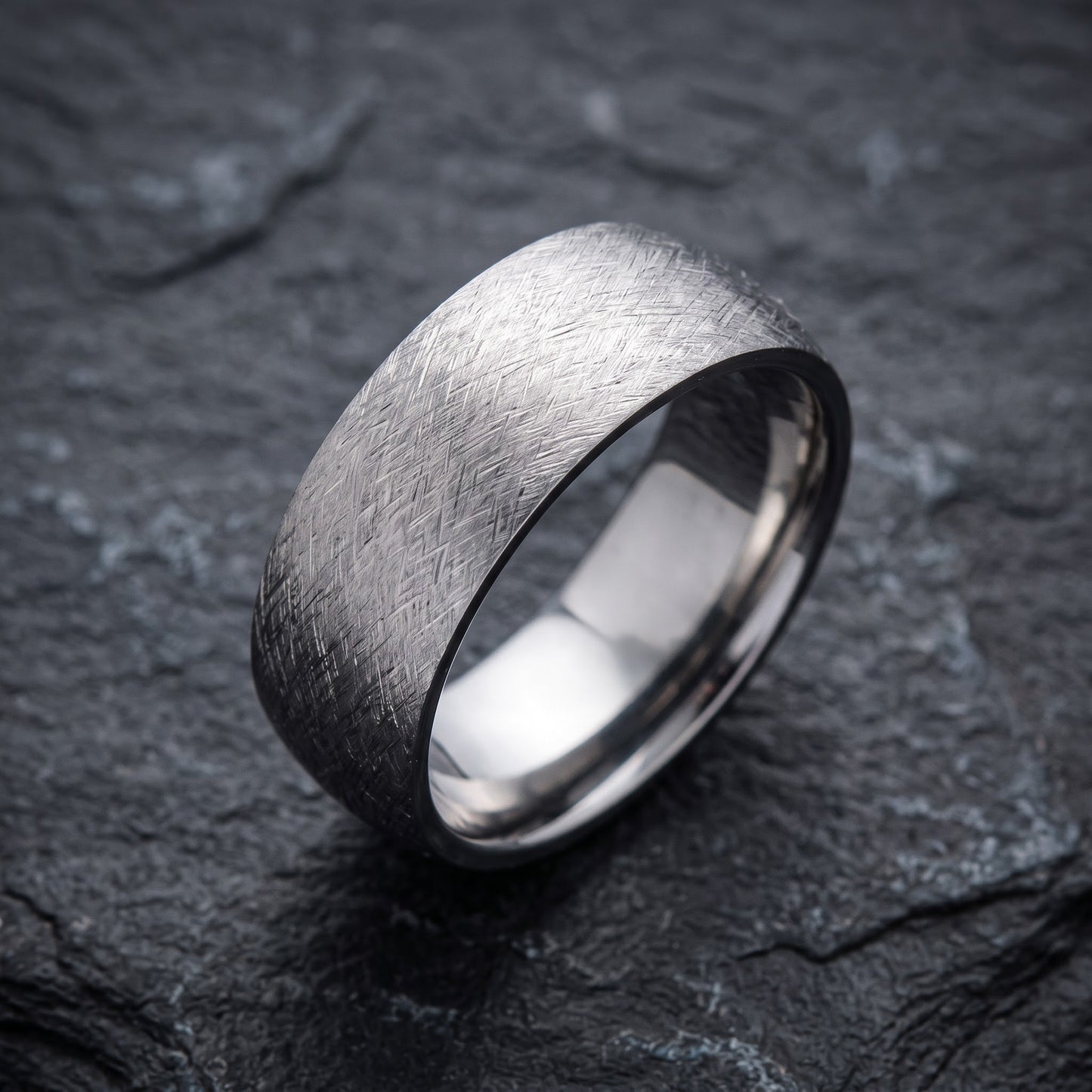 Stainless Steel Men's 8mm Mixed Brushed Rounded Wedding Band Ring, Comfort Fit, Gift for Him view 1