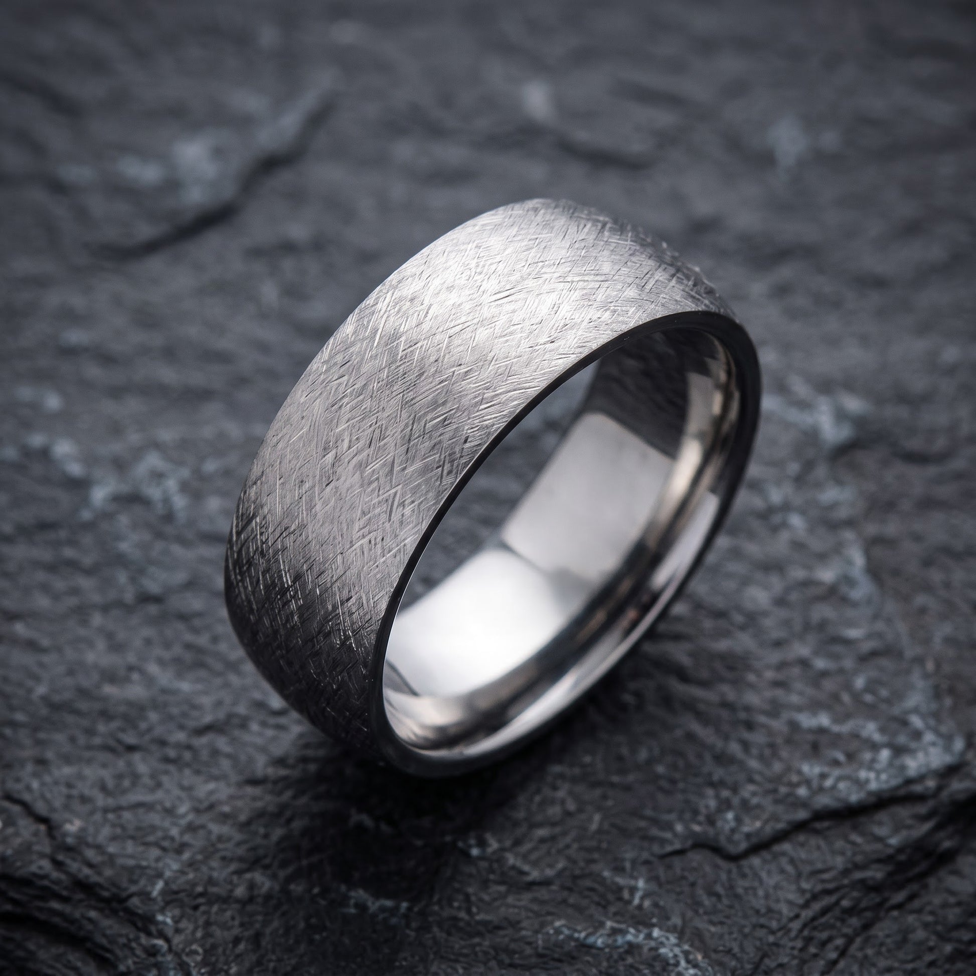Stainless Steel Men's 8mm Mixed Brushed Rounded Wedding Band Ring, Comfort Fit, Gift for Him view 1