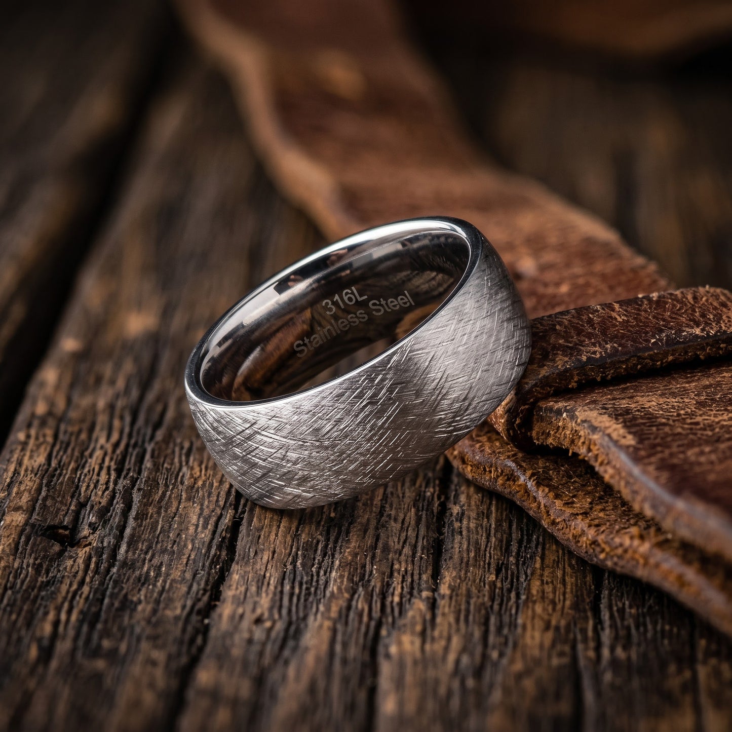 Stainless Steel Men's 8mm Mixed Brushed Rounded Wedding Band Ring, Comfort Fit, Gift for Him view 2
