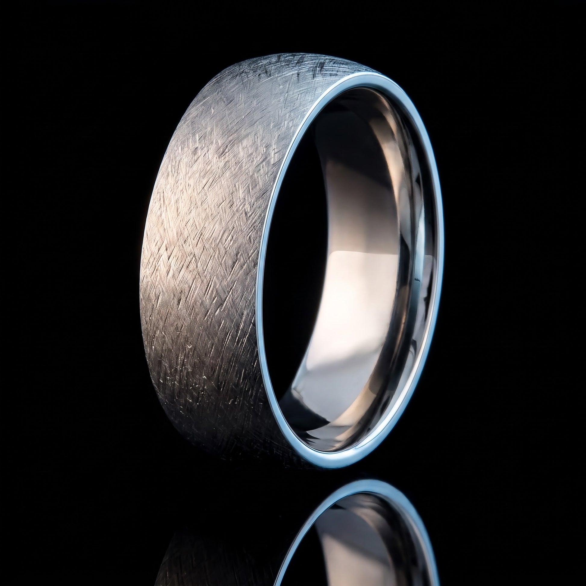 Stainless Steel Men's 8mm Mixed Brushed Rounded Wedding Band Ring, Comfort Fit, Gift for Him view 3