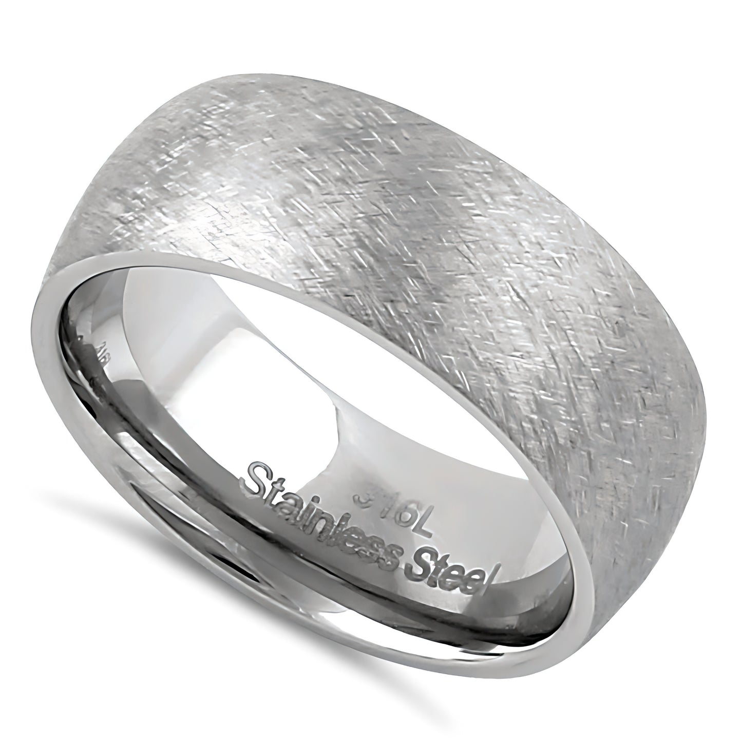 Stainless Steel Men's 8mm Mixed Brushed Rounded Wedding Band Ring, Comfort Fit, Gift for Him