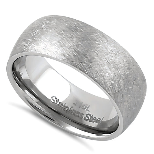 Stainless Steel Men's 8mm Mixed Brushed Rounded Wedding Band Ring, Comfort Fit, Gift for Him