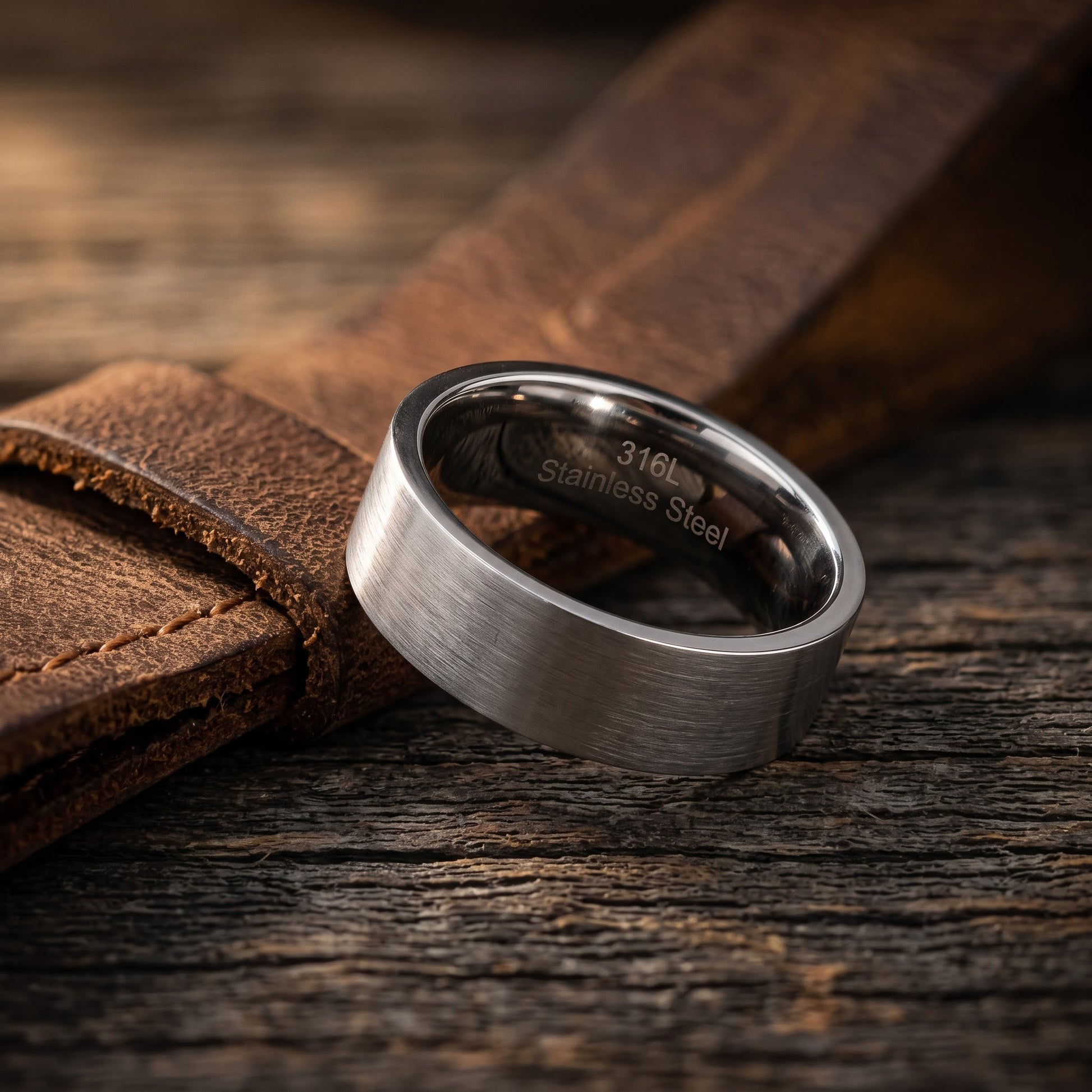 Stainless Steel Men's 7mm Brushed Wedding Band Ring, Comfort Fit, Gift for Him view 2