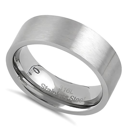 Stainless Steel Men's 7mm Brushed Wedding Band Ring, Comfort Fit, Gift for Him